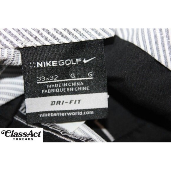 Nike Golf Pants Dri-Fit Slacks Gray White Striped Mens Flat Fronts 33" X 32" - Picture 4 of 14